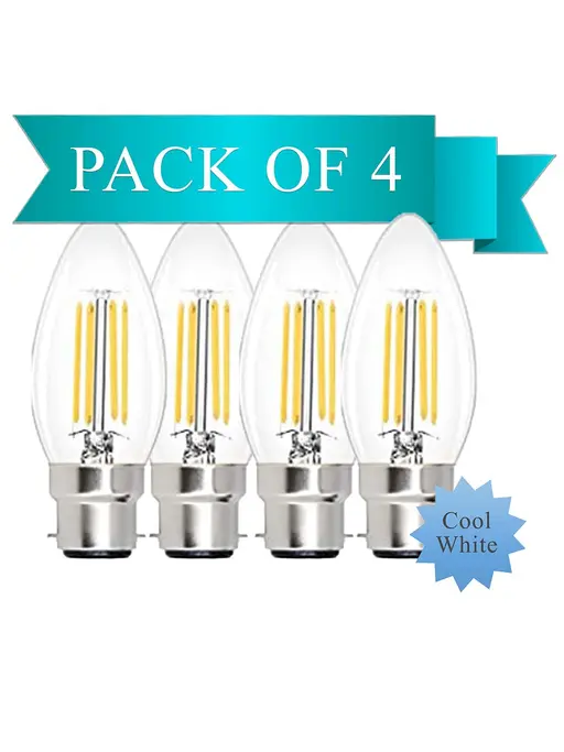 Origin Candelabra 6W Cool White LED Filament Candle Bulb With B22 Base (6500 Kelvin) - (Pack of 4)