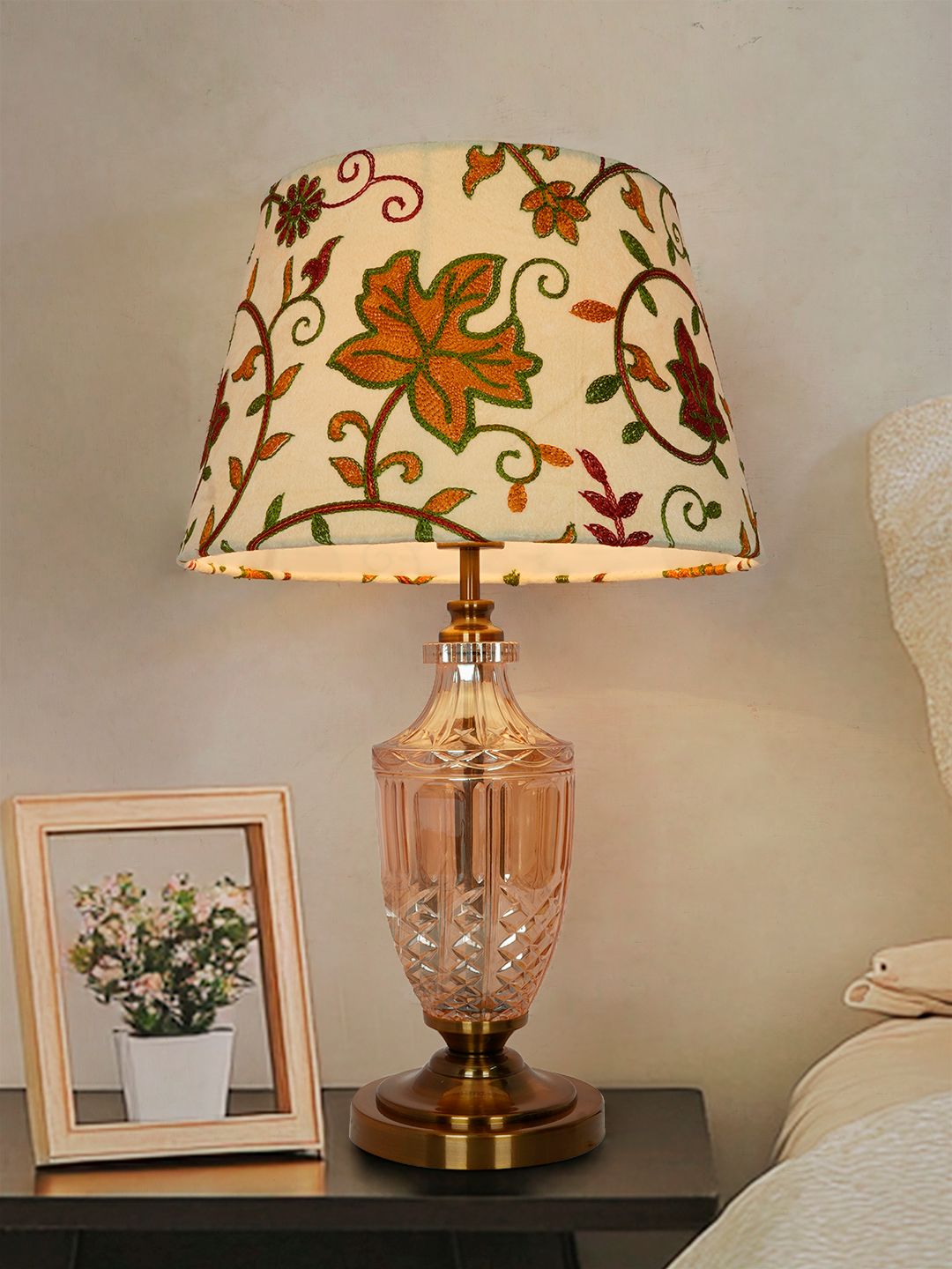 Kashmiri Embroidered Velvet Shade Trophy Table Lamp