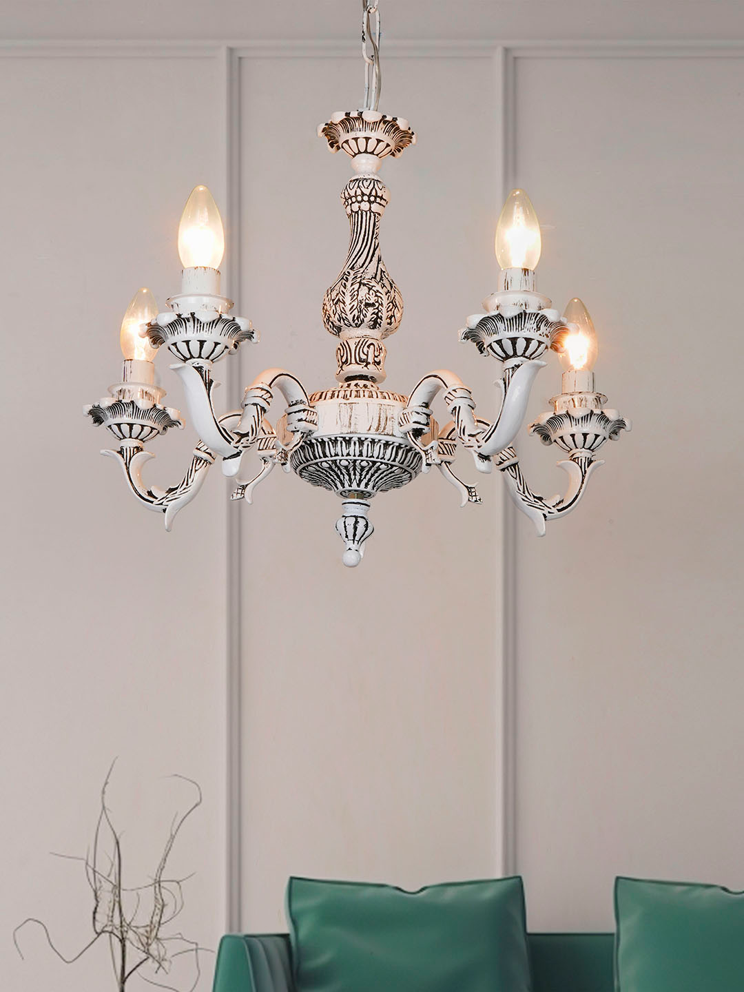 Traditional Swan Candelabra Chandelier in Antique White - Home
