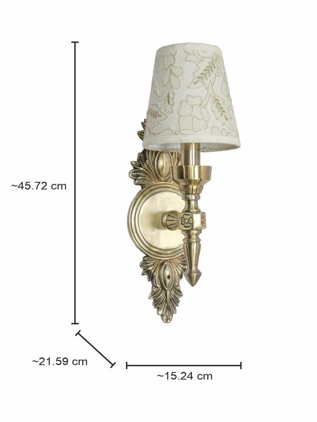 Antique Brass Finish Aluminium Wall Sconce - Embroidered Fabric Shade