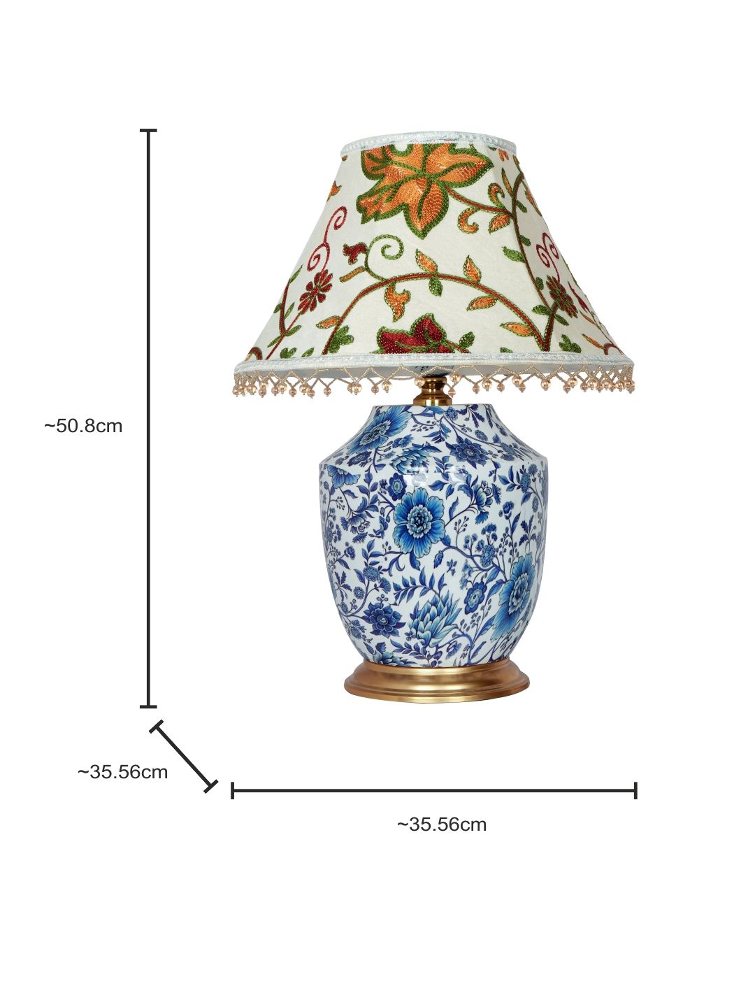 Blue Pottery Print Table Lamp - Kashmiri Embroidered Velvet Shade