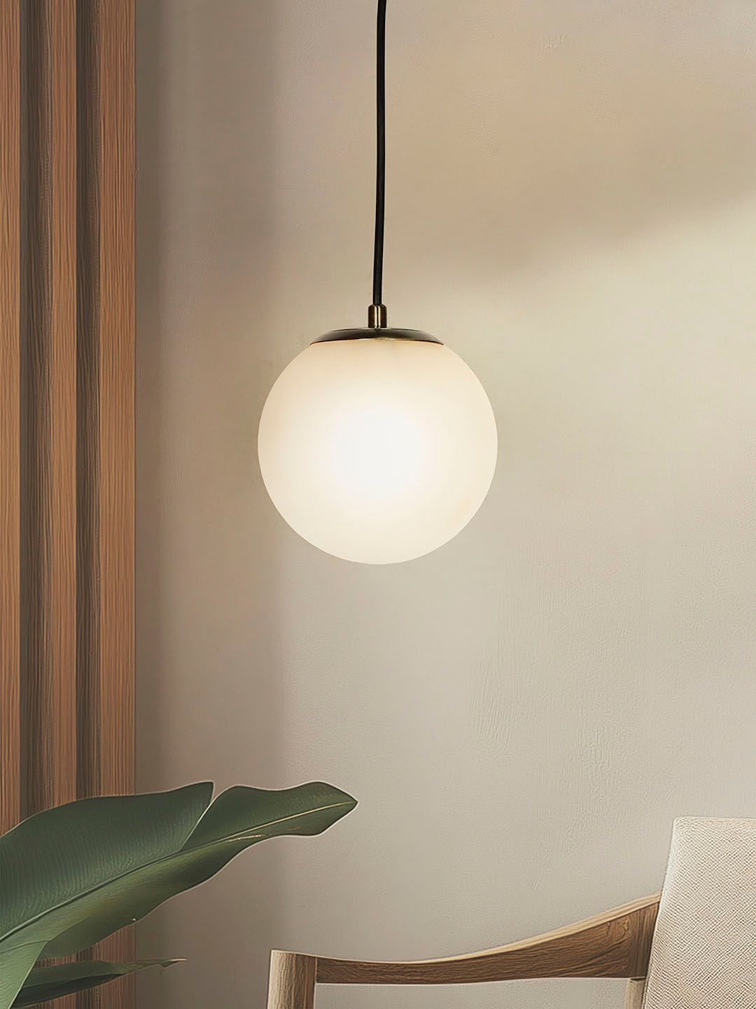 Frosted Globe Pendant Light - Antique Brass Fixture