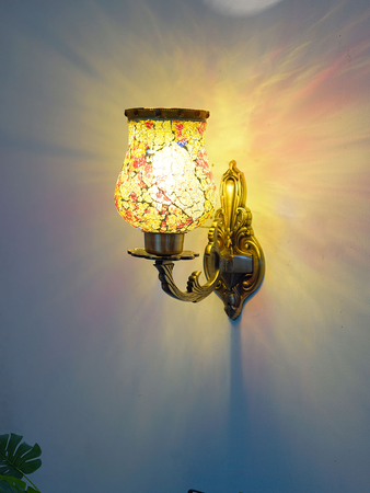 Traditional Meena Aluminium Lamp Wall Light in Antique Brass